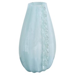 Italian Ice Blue Murano Glass Vase with Wave Appliqué, 1950s