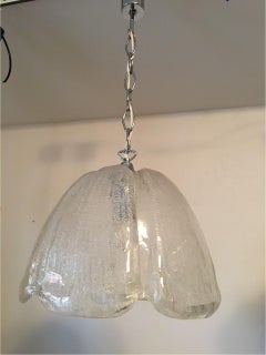Italian Ice Glass and Chrome Flower Formed Pendant