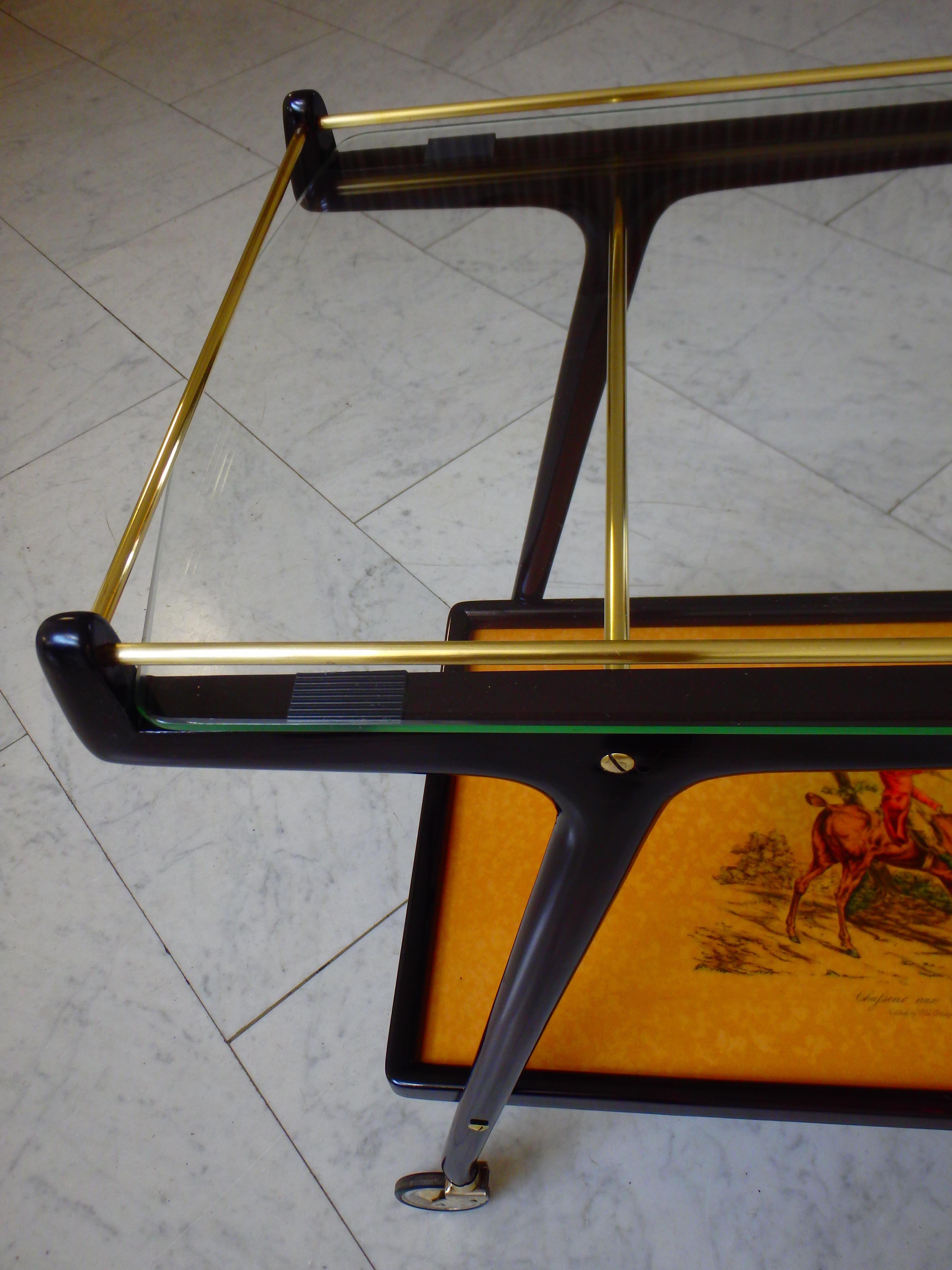 Italian Ico Parisi Bar Cart with Glass Top and Chase Scene For Sale 7