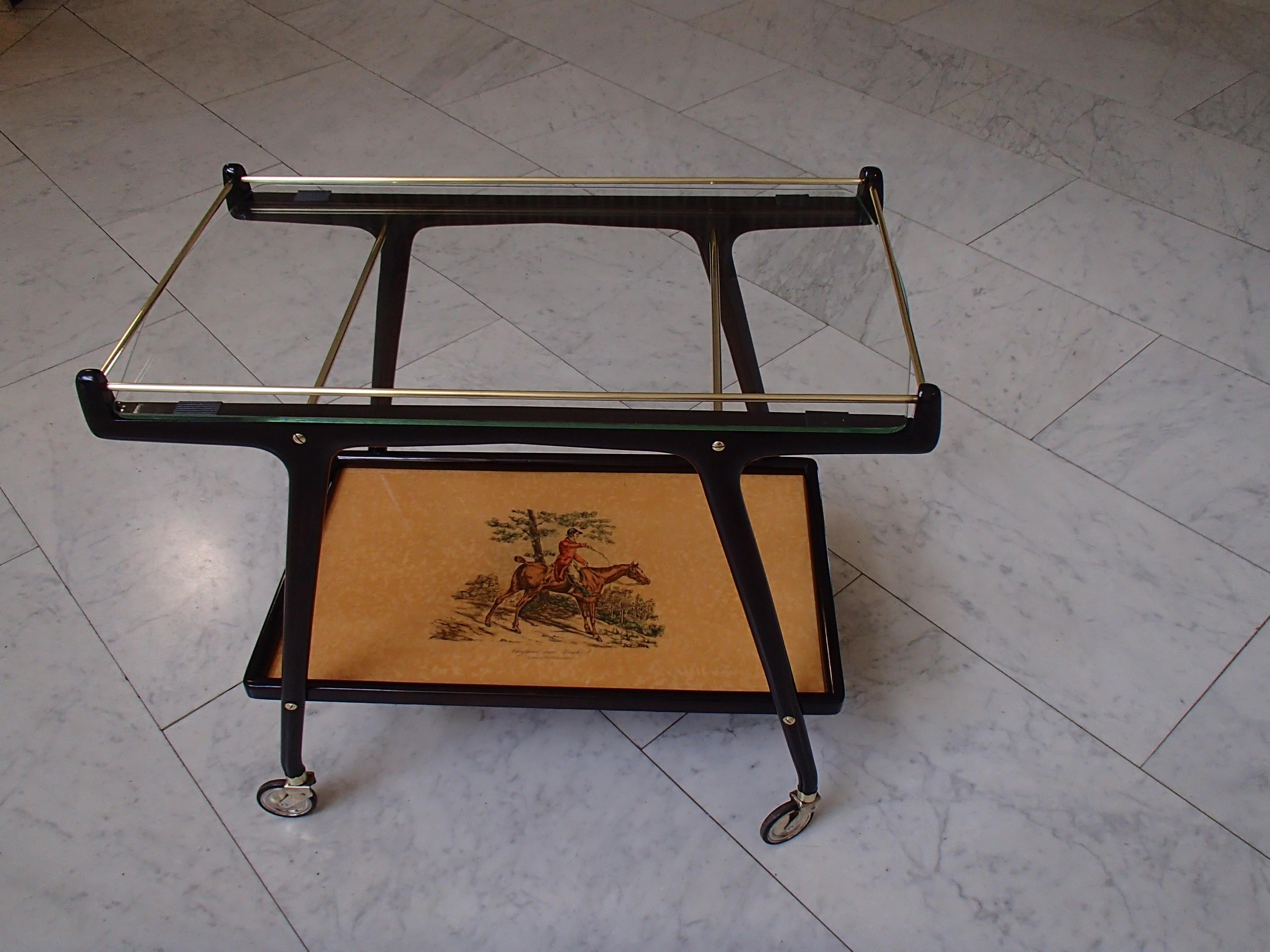 Italian Ico Parisi Bar Cart with Glass Top and Chase Scene For Sale 10