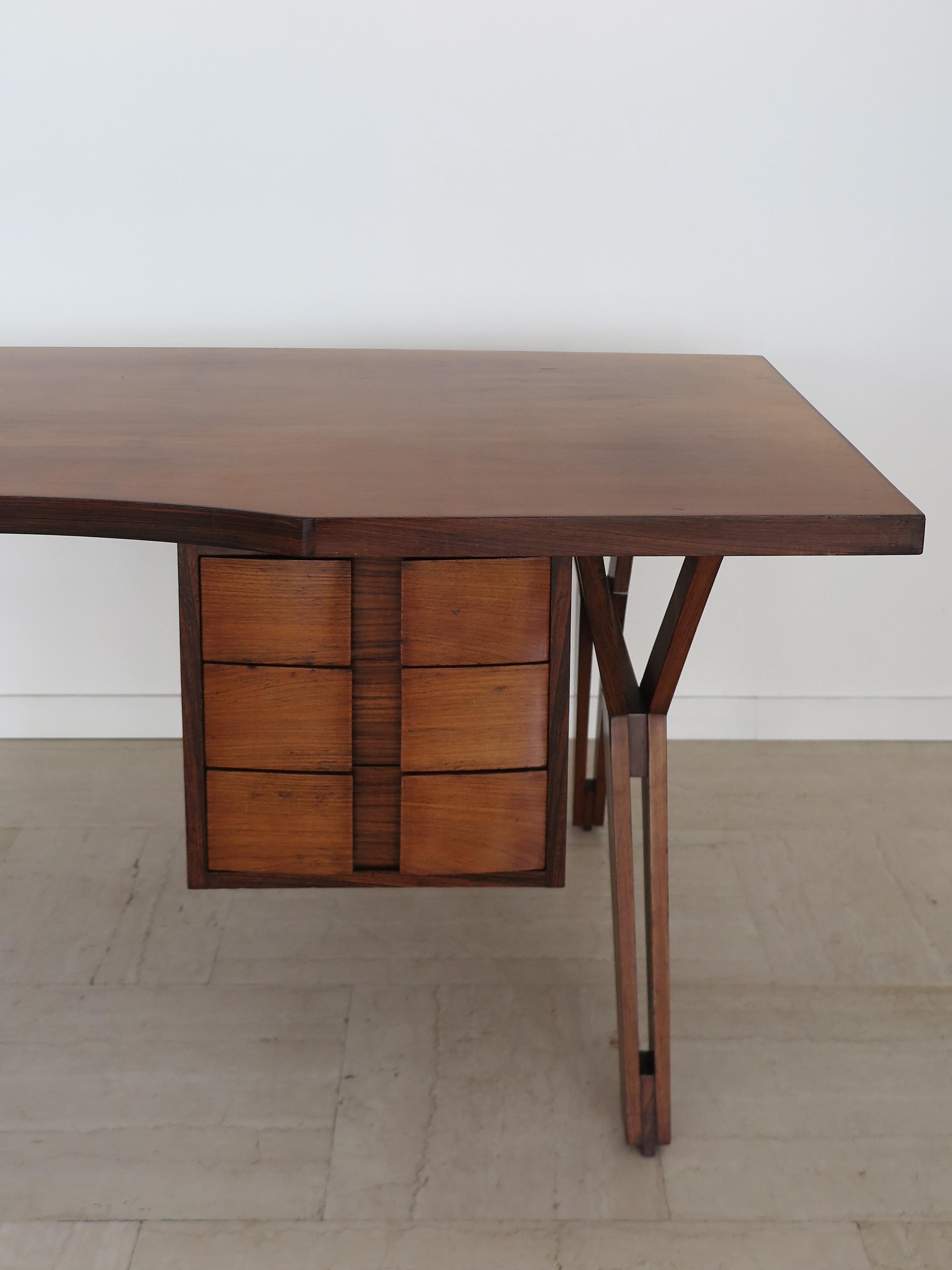 Italian Ico Parisi Midcentury Dark Wood Desk 