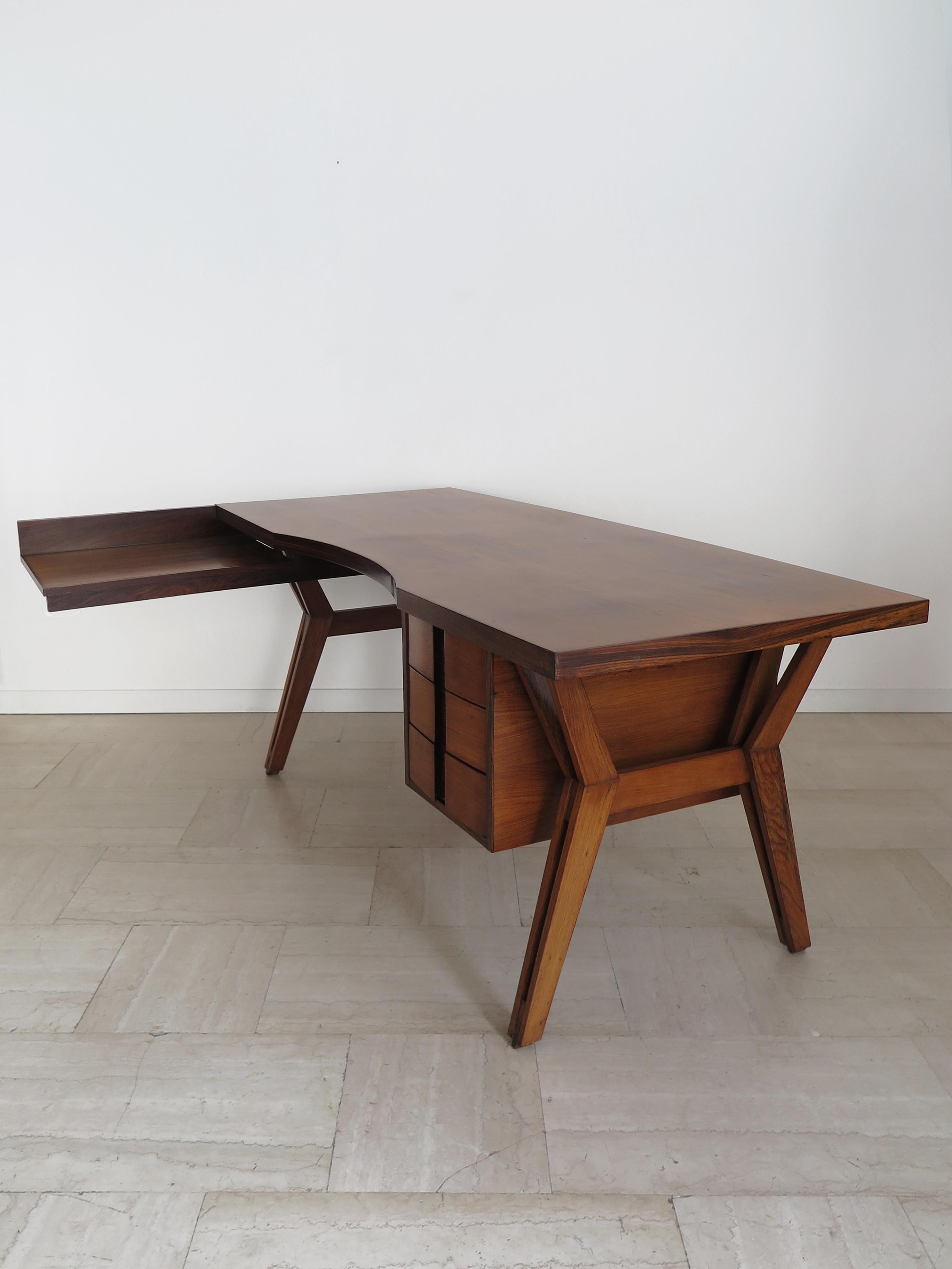 Italian Ico Parisi Midcentury Dark Wood Desk 