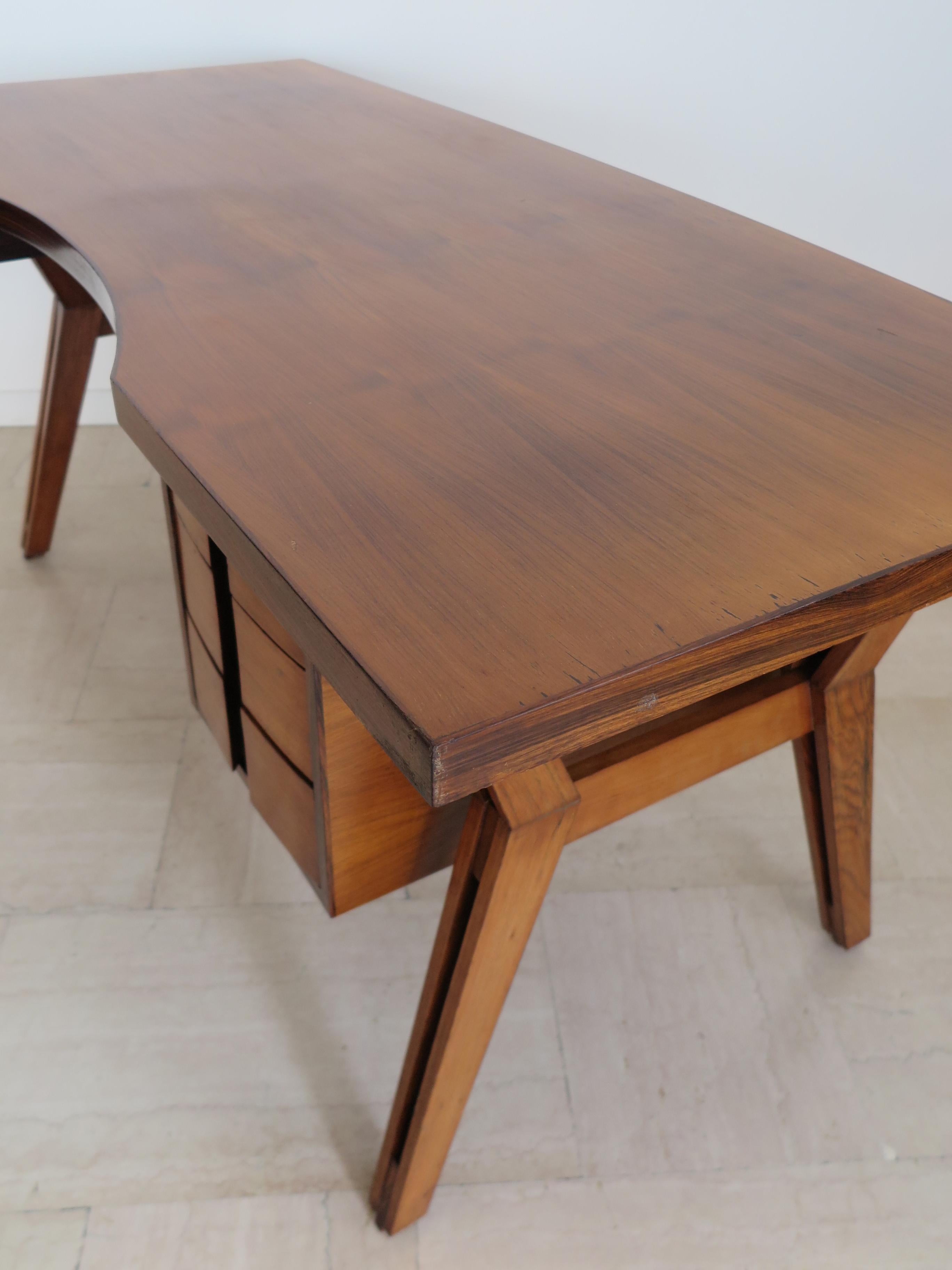 Italian Ico Parisi Midcentury Dark Wood Desk 