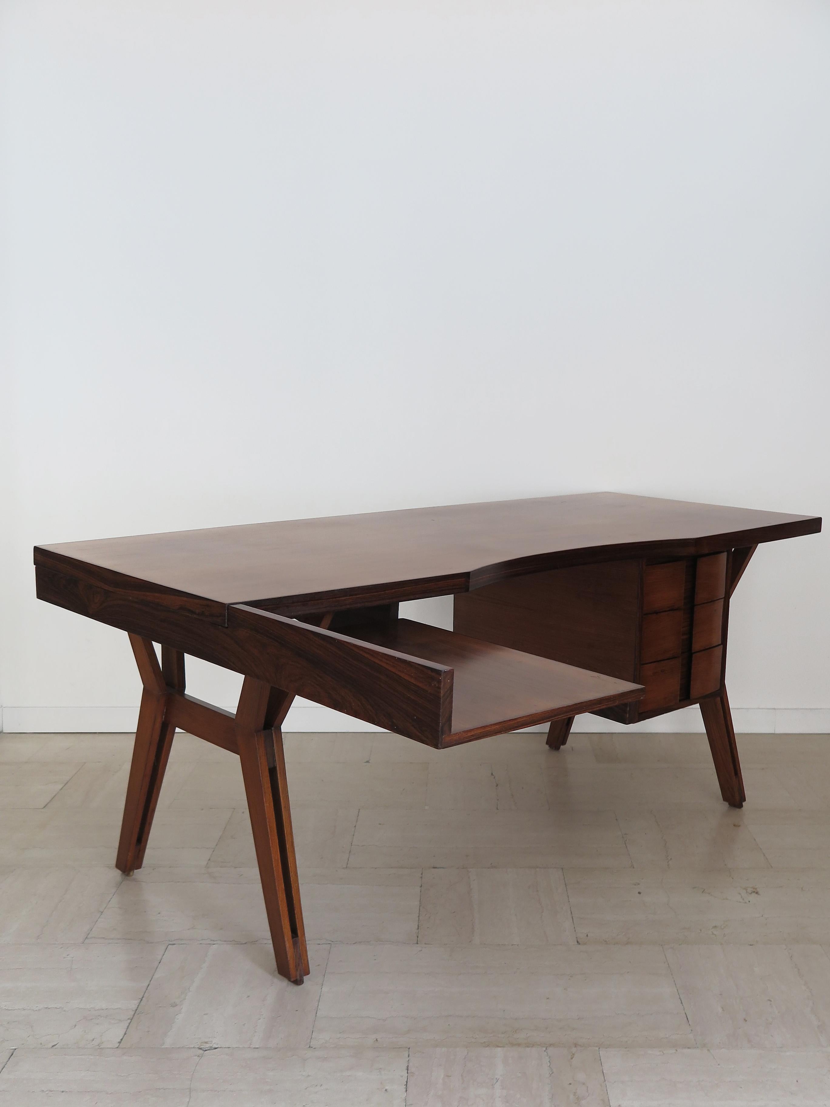 Mid-Century Modern Italian Ico Parisi Midcentury Dark Wood Desk 