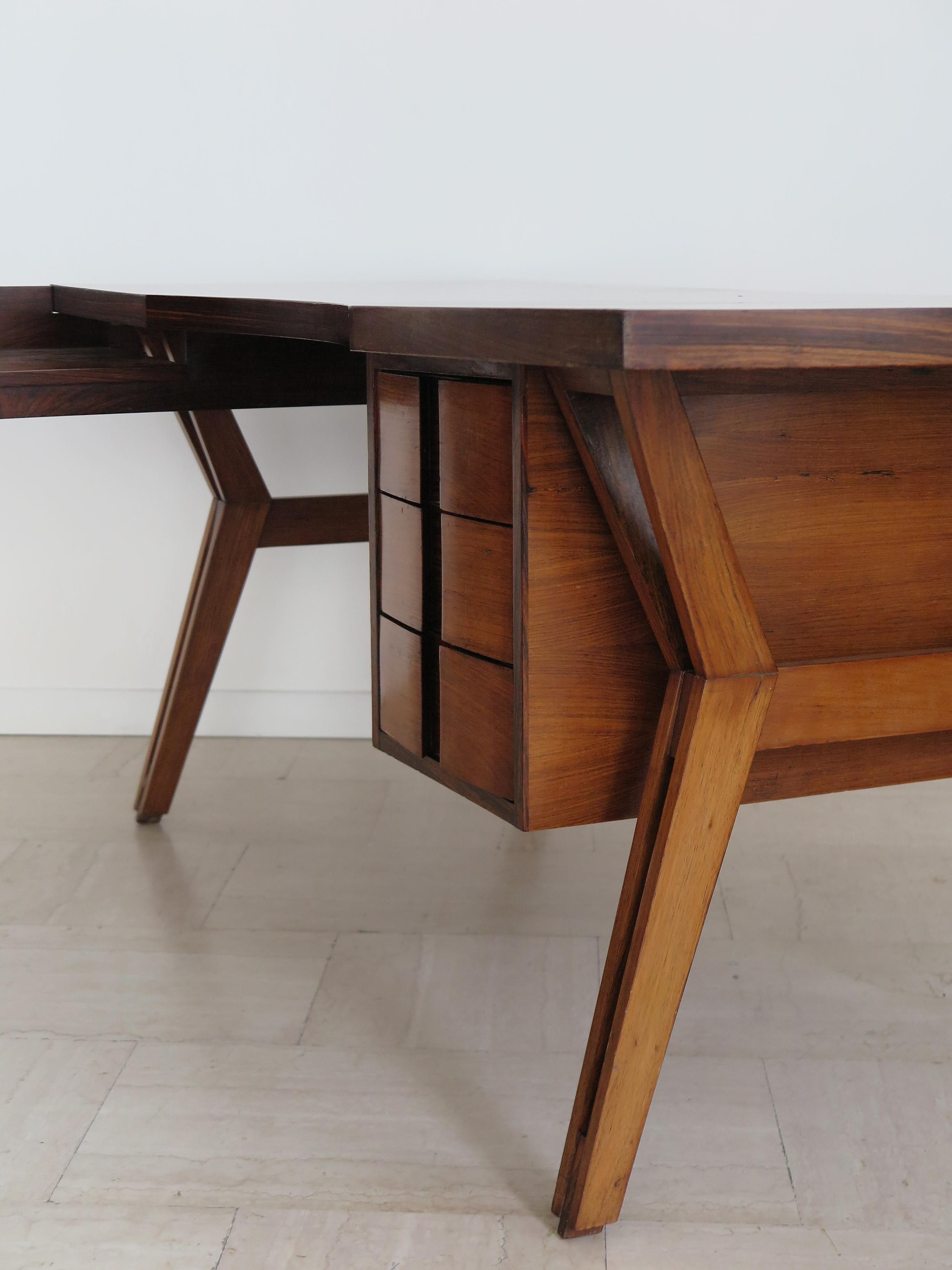Italian Ico Parisi Midcentury Dark Wood Desk 