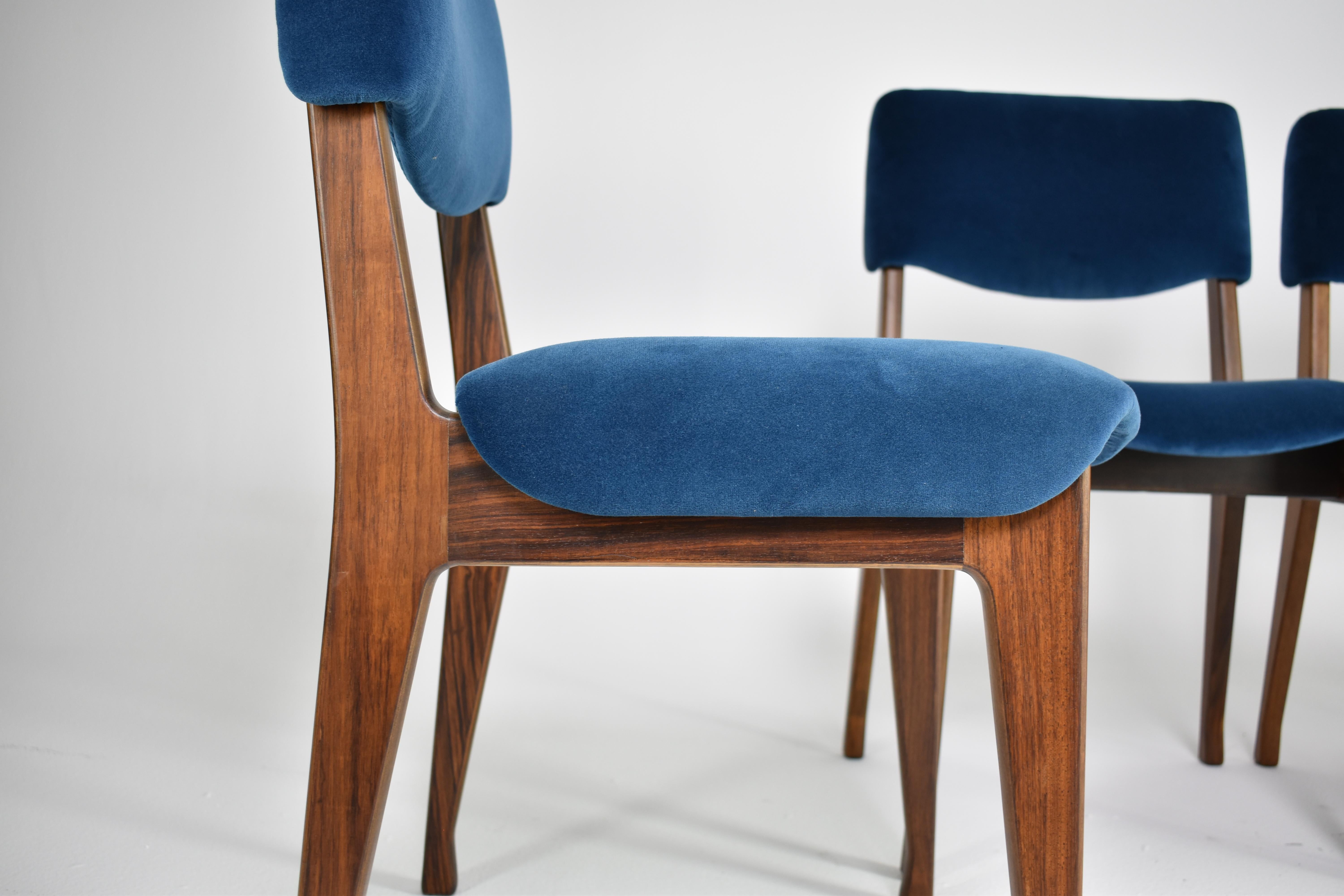 Velvet Italian Ico Parisi Wooden Dining Chairs, Set of Four, 1950s-60s For Sale