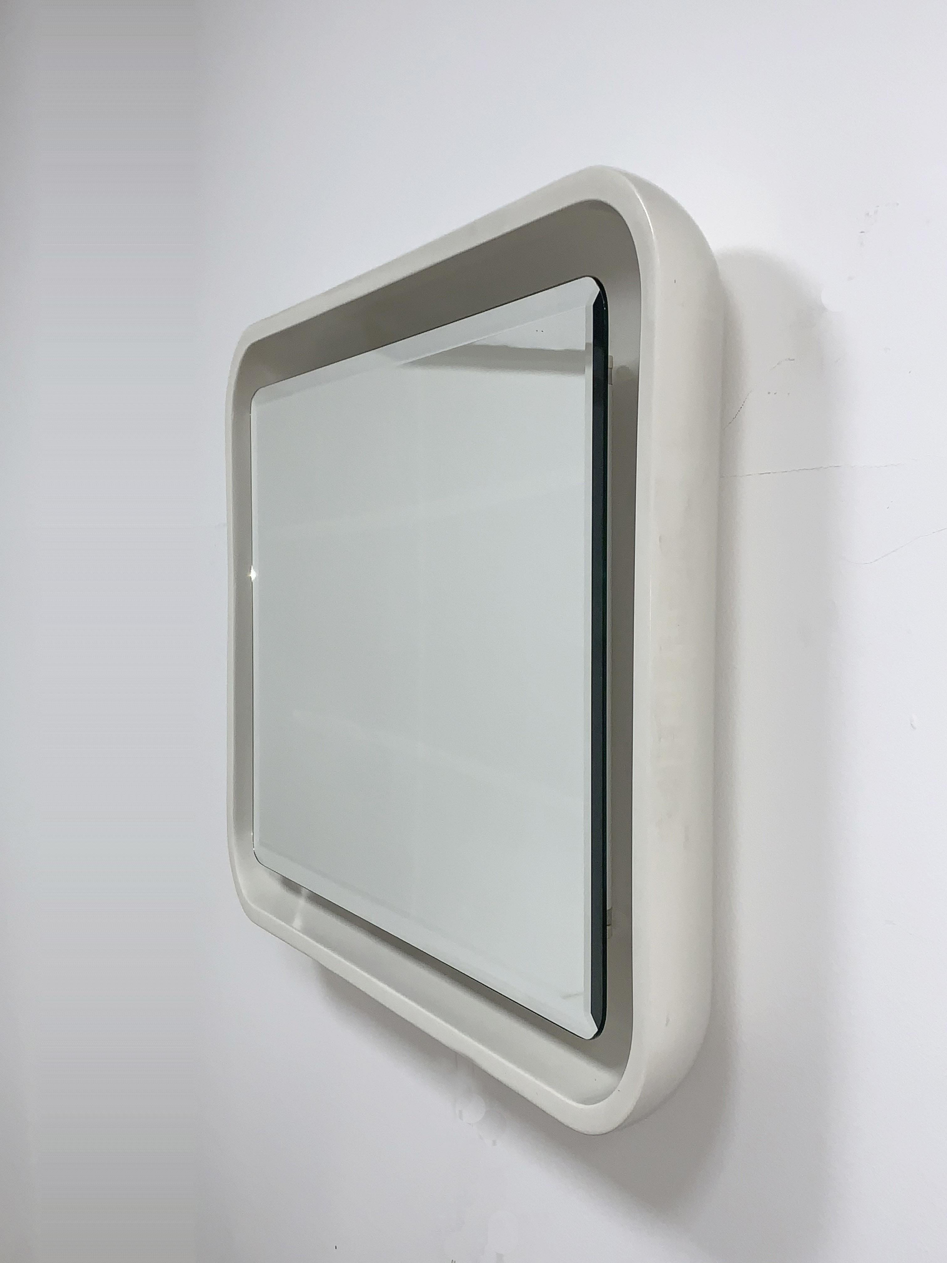 Wood Italian Illuminated Backlit Rectangular Mirror, White, Italy, 1970s Midcentury