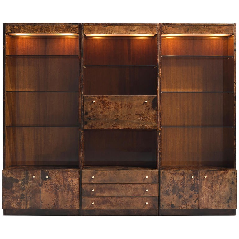 Italian Illuminated Goatskin Cabinet, 1940s For Sale