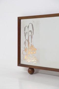 Italian Illuminated Wooden Mirror Made W/ Flowers