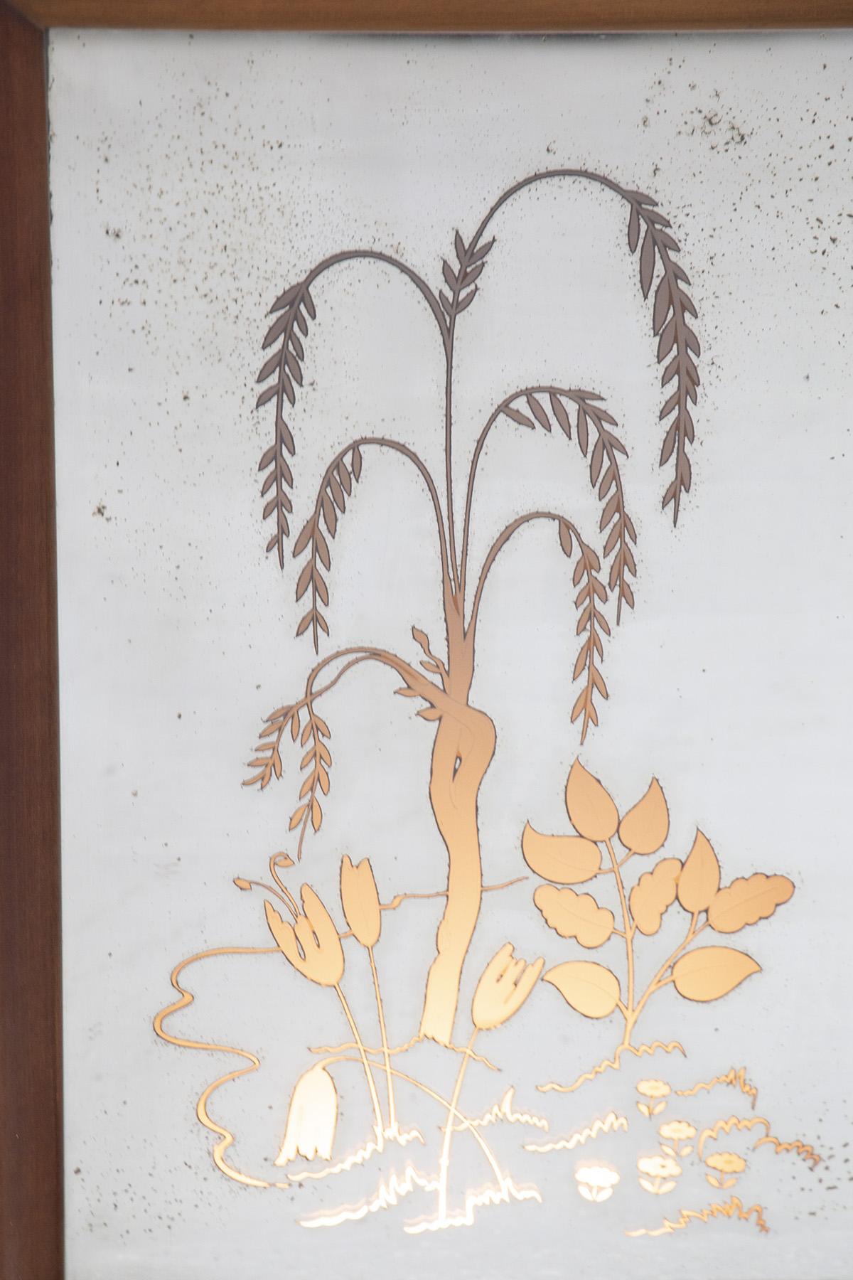 Mid-Century moderno Specchio di legno illuminato italiano realizzato con fiori in vendita