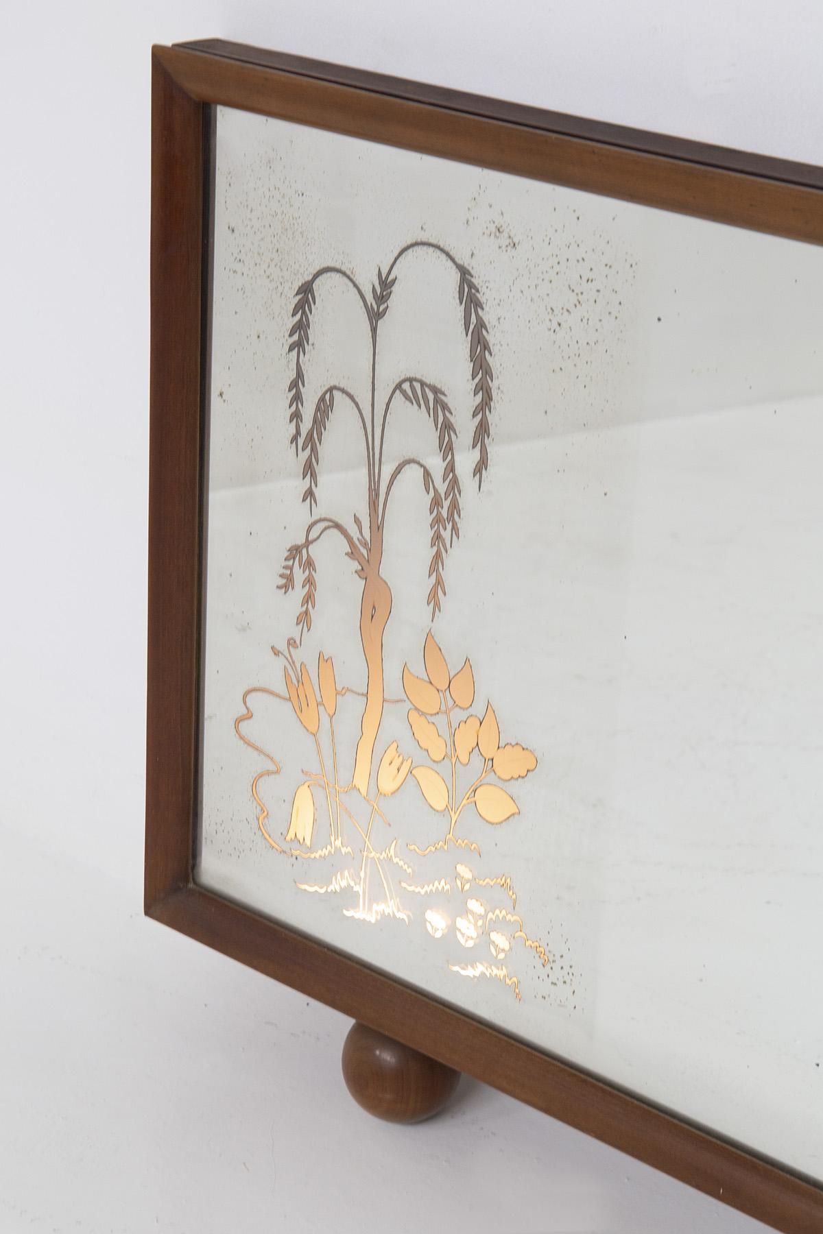 Miroir italien en bois éclairé avec fleurs, fabriqué en Italie en vente 1