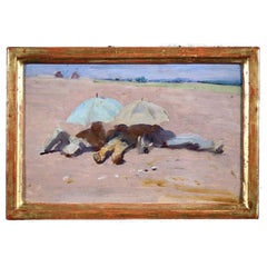 Italian Impressionist Landscape Oil Paining of Resting Workers in Tuscany 1900