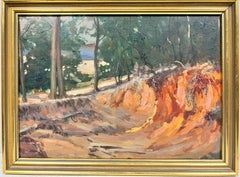 1930's Italian Oil Painting Woodland Forest Ochre Colors Landscape