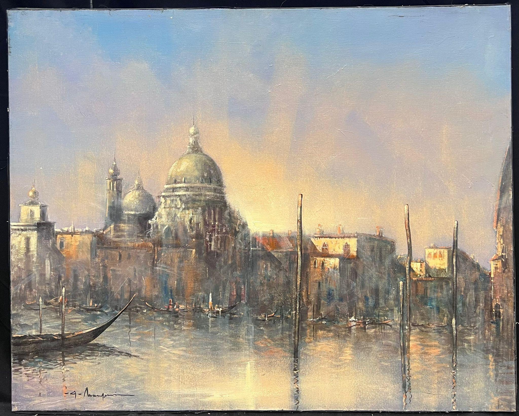 Gran Pintura al Óleo Impresionista Italiana Firmada Gran Canal de Venecia Atmosférica - Painting de Italian Impressionist