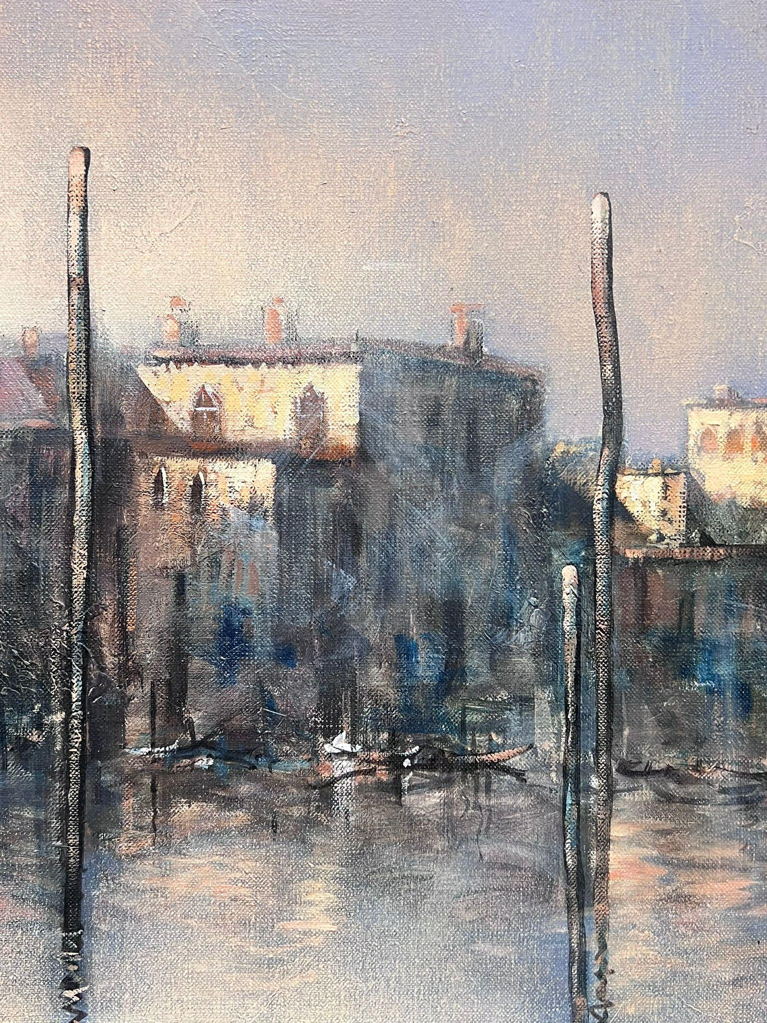 Gran Pintura al Óleo Impresionista Italiana Firmada Gran Canal de Venecia Atmosférica en venta 1