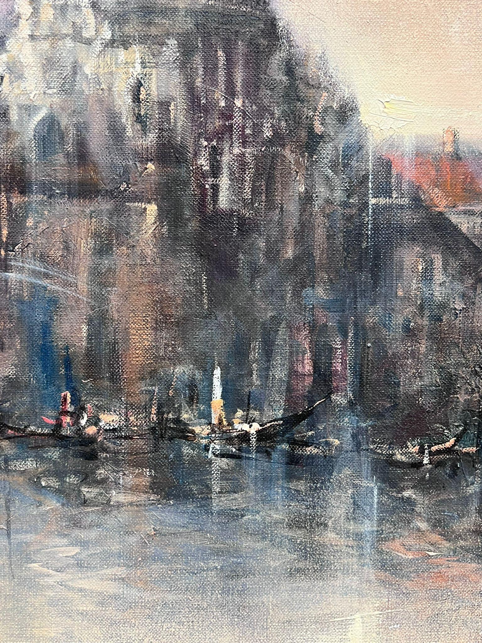 Gran Pintura al Óleo Impresionista Italiana Firmada Gran Canal de Venecia Atmosférica en venta 2
