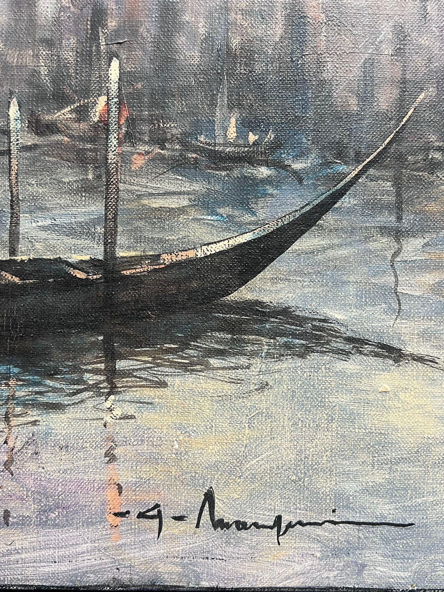 Gran Pintura al Óleo Impresionista Italiana Firmada Gran Canal de Venecia Atmosférica en venta 3