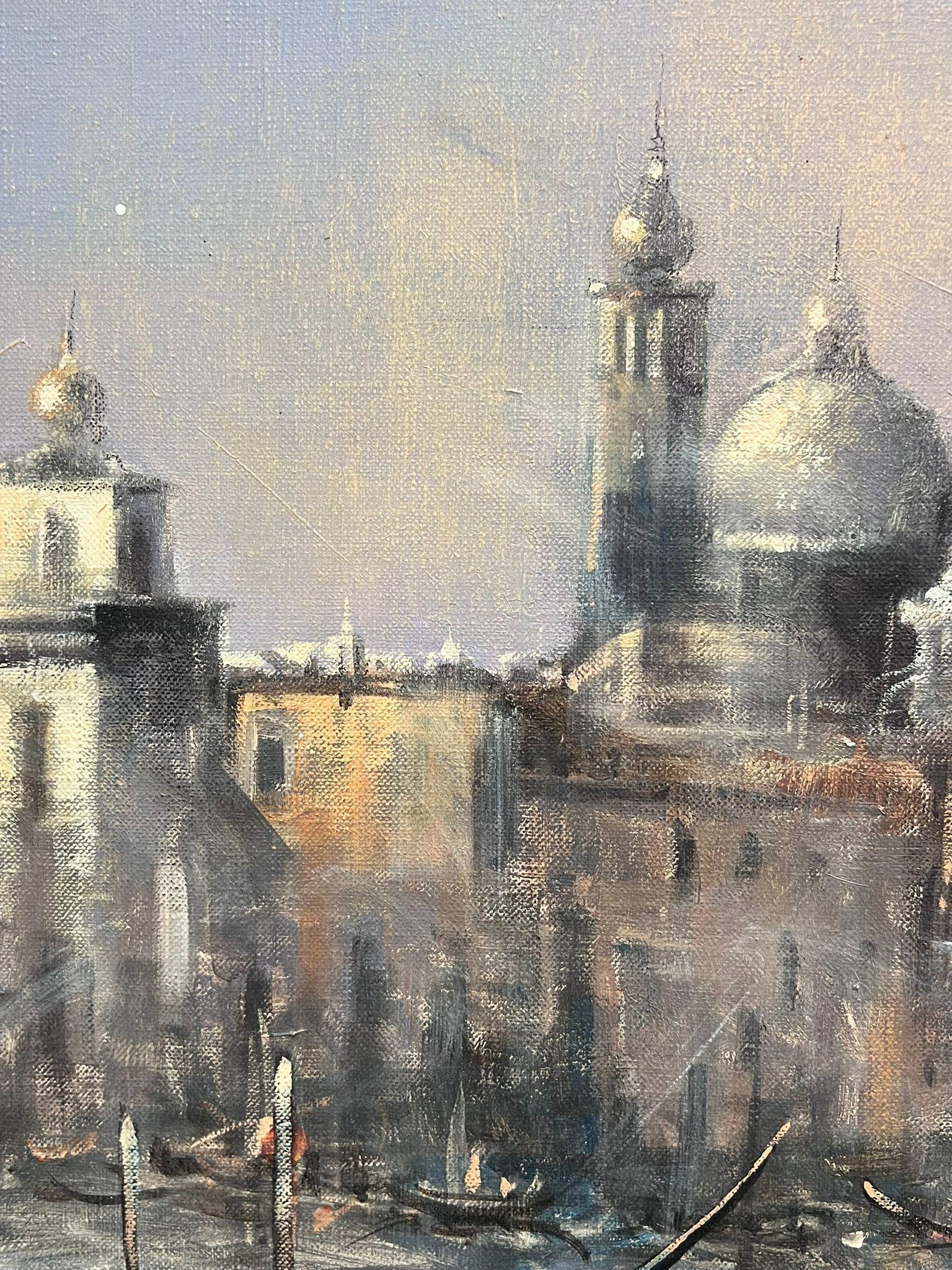 Gran Pintura al Óleo Impresionista Italiana Firmada Gran Canal de Venecia Atmosférica en venta 4