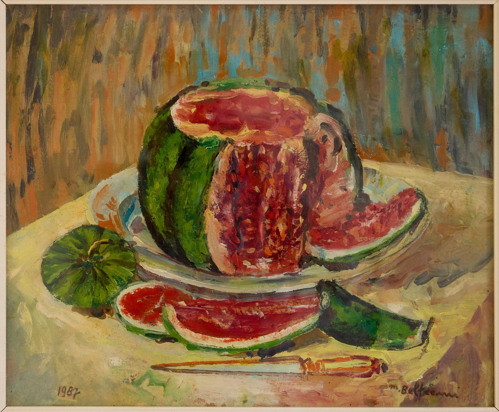 Verre Peinture impressionniste italienne melon d'eau de Mario Beltrami en vente