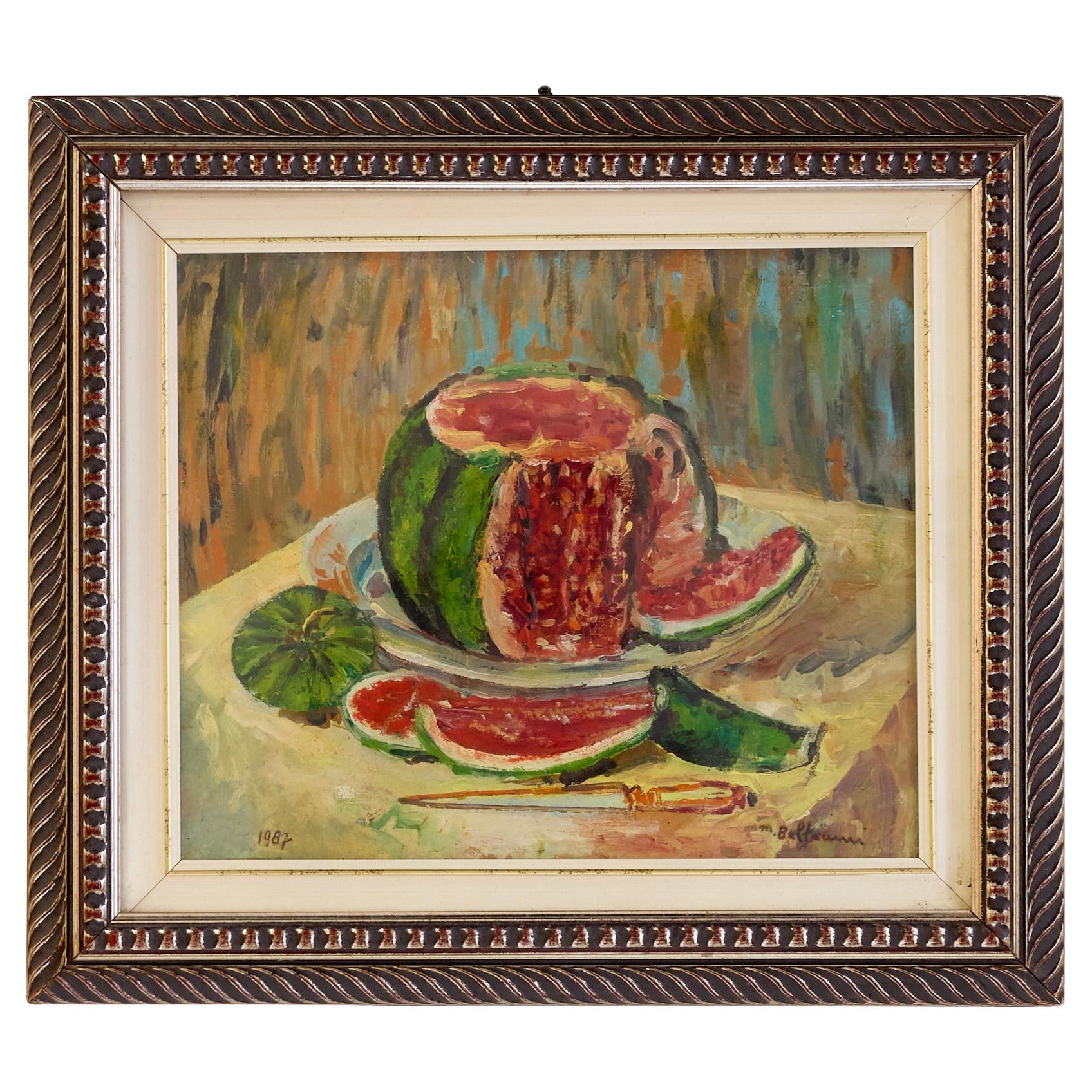 Peinture impressionniste italienne melon d'eau de Mario Beltrami