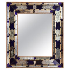 Italian Impressive Cobalt, Etched and Beveled Venetian Mirror, 19th Century