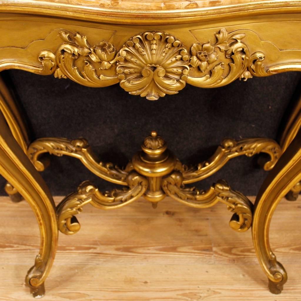 Carved 20th Century Gilt Wood with Onyx Top Italian Console Table, 1950