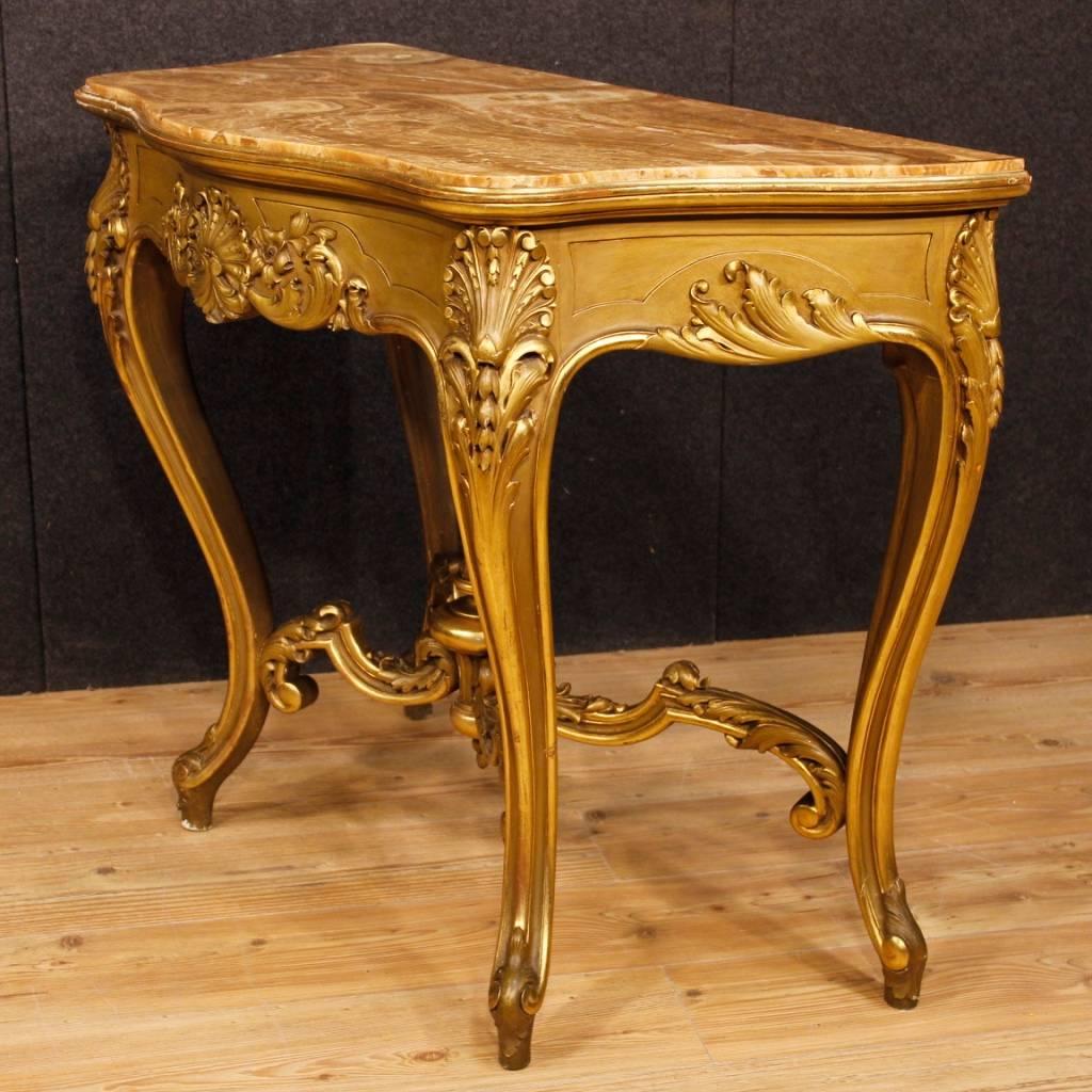 20th Century Gilt Wood with Onyx Top Italian Console Table, 1950 In Good Condition In Vicoforte, Piedmont