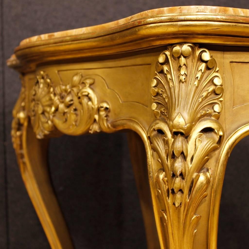 Mid-20th Century 20th Century Gilt Wood with Onyx Top Italian Console Table, 1950