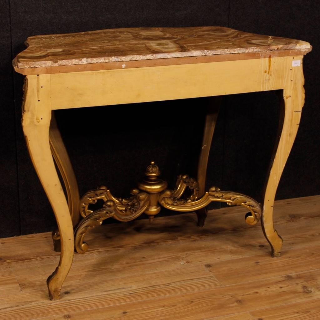 20th Century Gilt Wood with Onyx Top Italian Console Table, 1950 1
