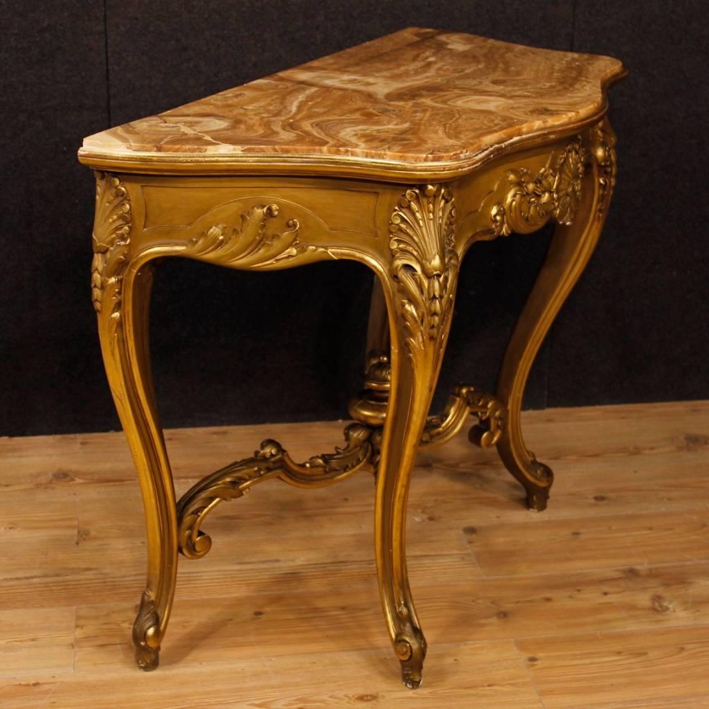 20th Century Gilt Wood with Onyx Top Italian Console Table, 1950 2