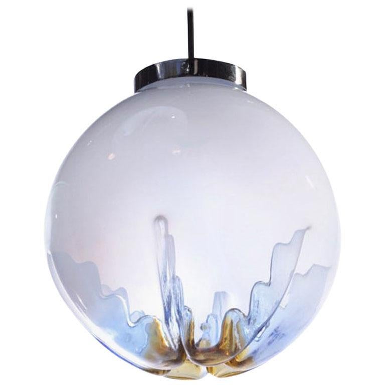 Italian "Indented" Blown Glass Globe Pendant Light