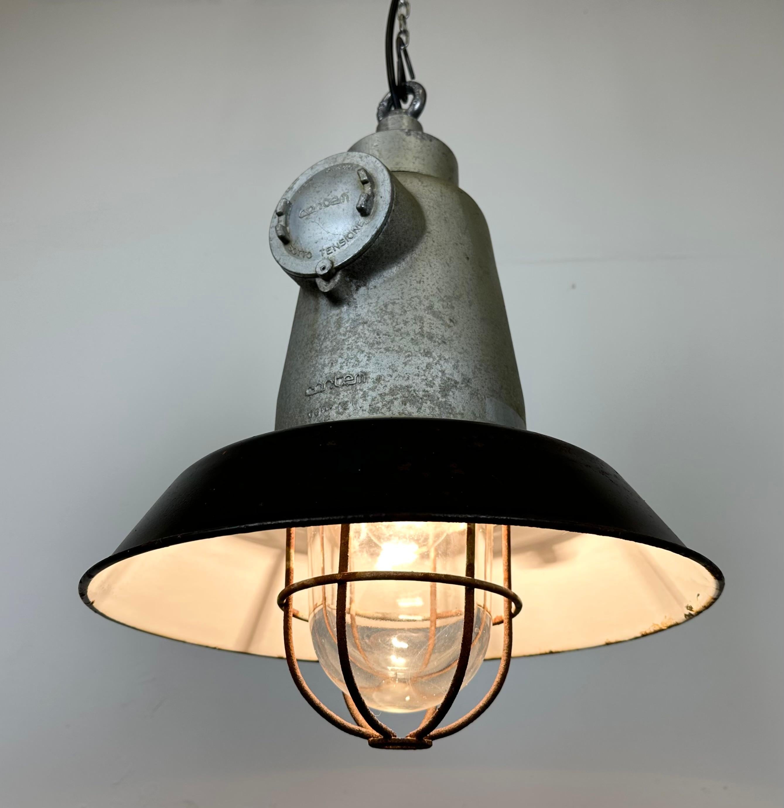 Italian Industrial Black Enamel Cage Pendant Light from Cortem, 1960s For Sale 9