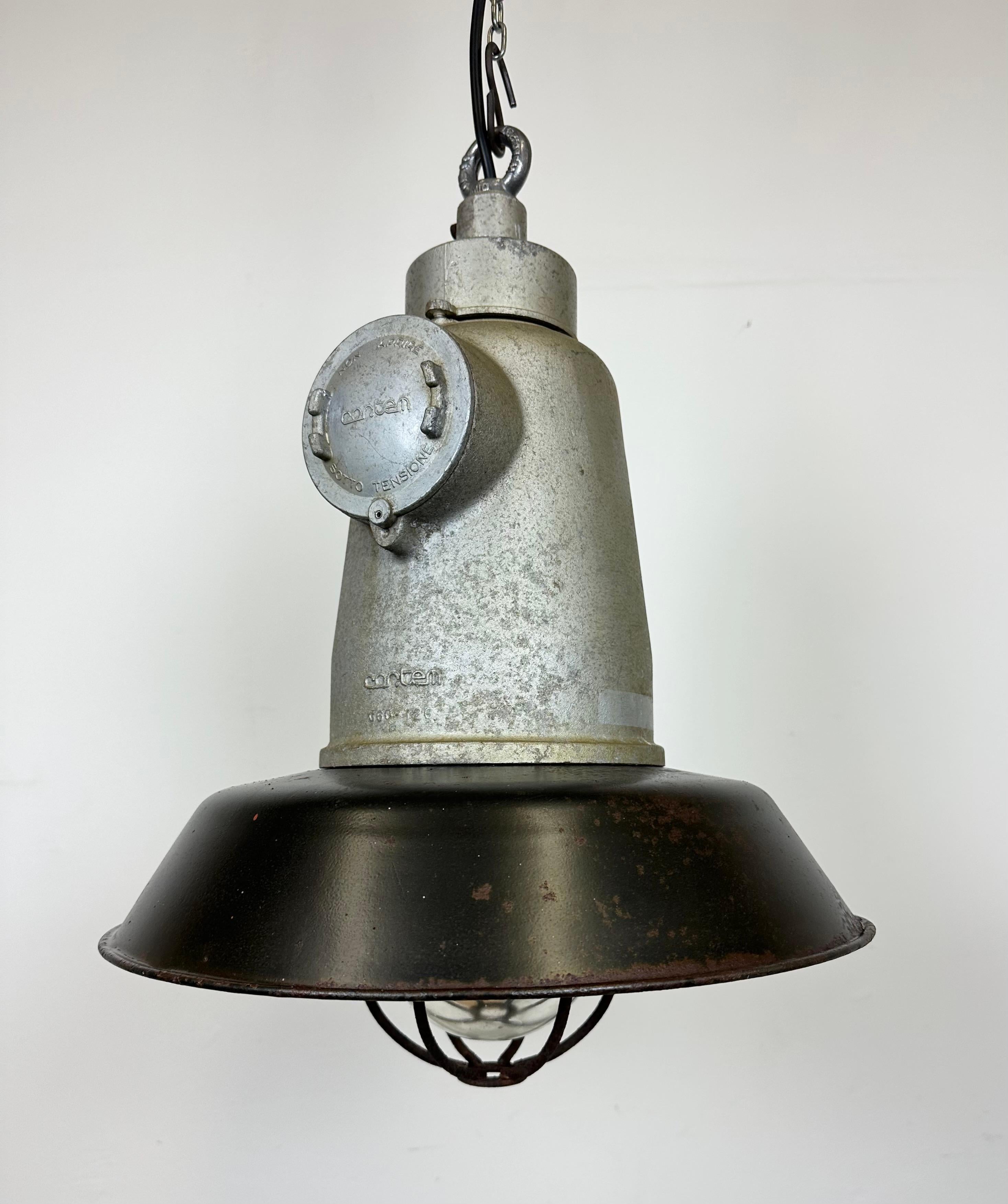 20th Century Italian Industrial Black Enamel Cage Pendant Light from Cortem, 1960s For Sale