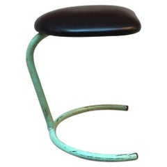 Italian Industrial Black Sky and Aqua Green Steel Stool, 1950s