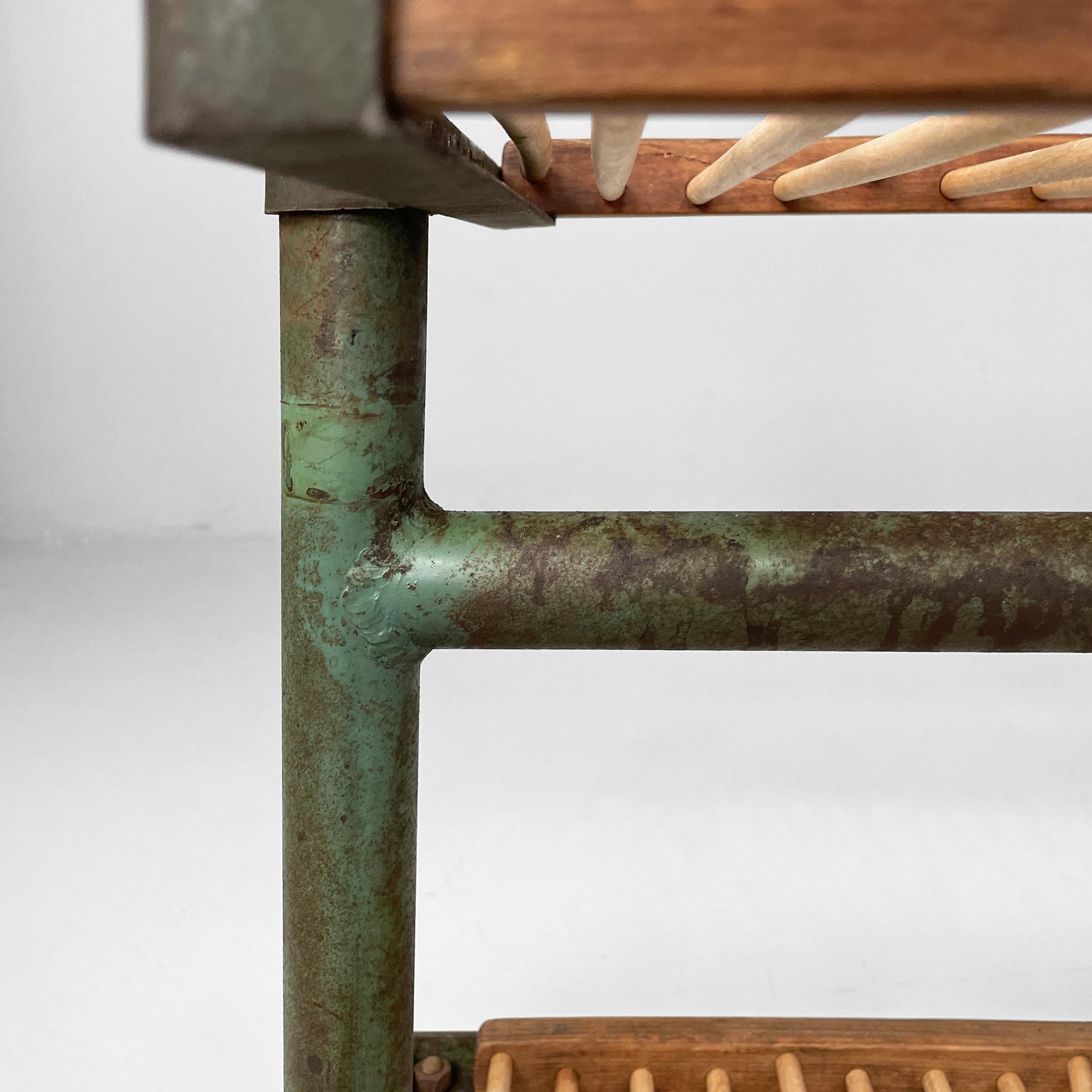 Italian industrial cart in wood and green metal, 1920s For Sale 11