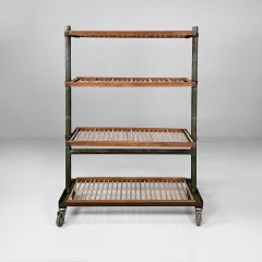 Italian industrial cart in wood and green metal, 1920s