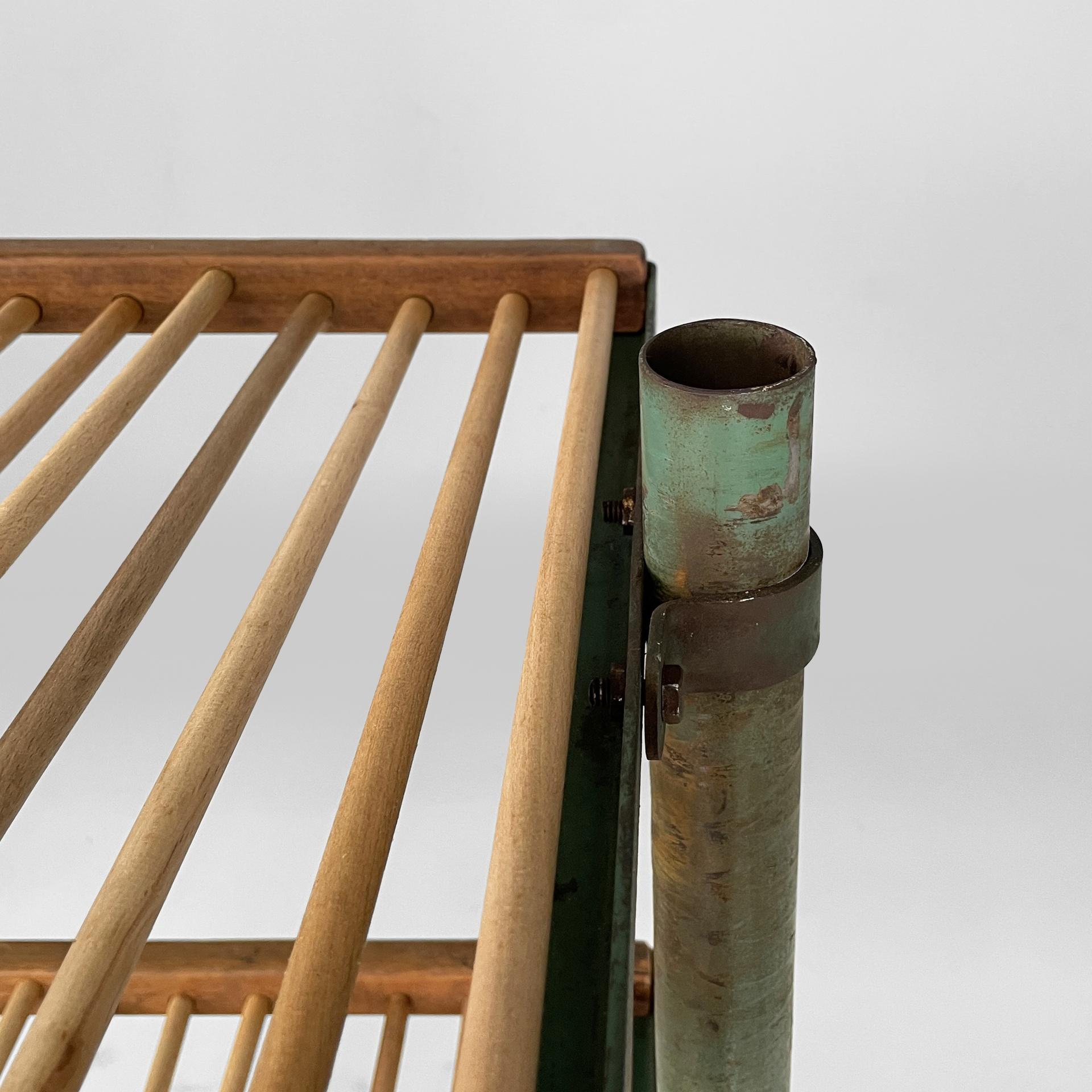 Early 20th Century Italian industrial cart in wood and green metal, 1920s For Sale
