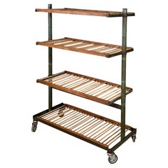 Antique Italian industrial cart in wood and green metal, 1920s