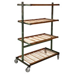 Antique Italian industrial cart in wood and green metal, 1920s