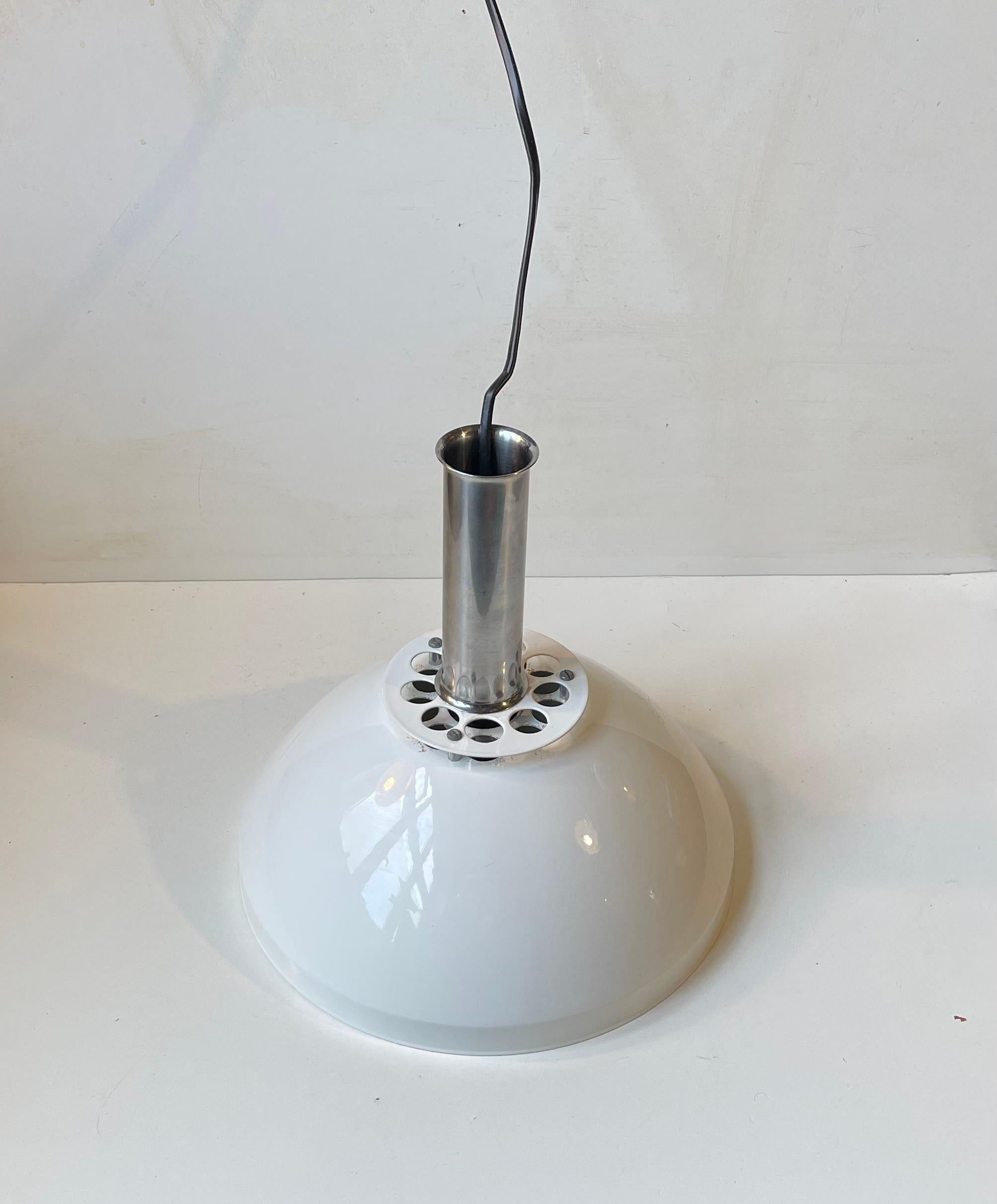Italian Industrial Ceiling Lamp in White Enamel and Chrome Plating, 1970s For Sale 3