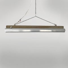 Italian industrial dark gray enameled metal chandelier with chain, 1940s