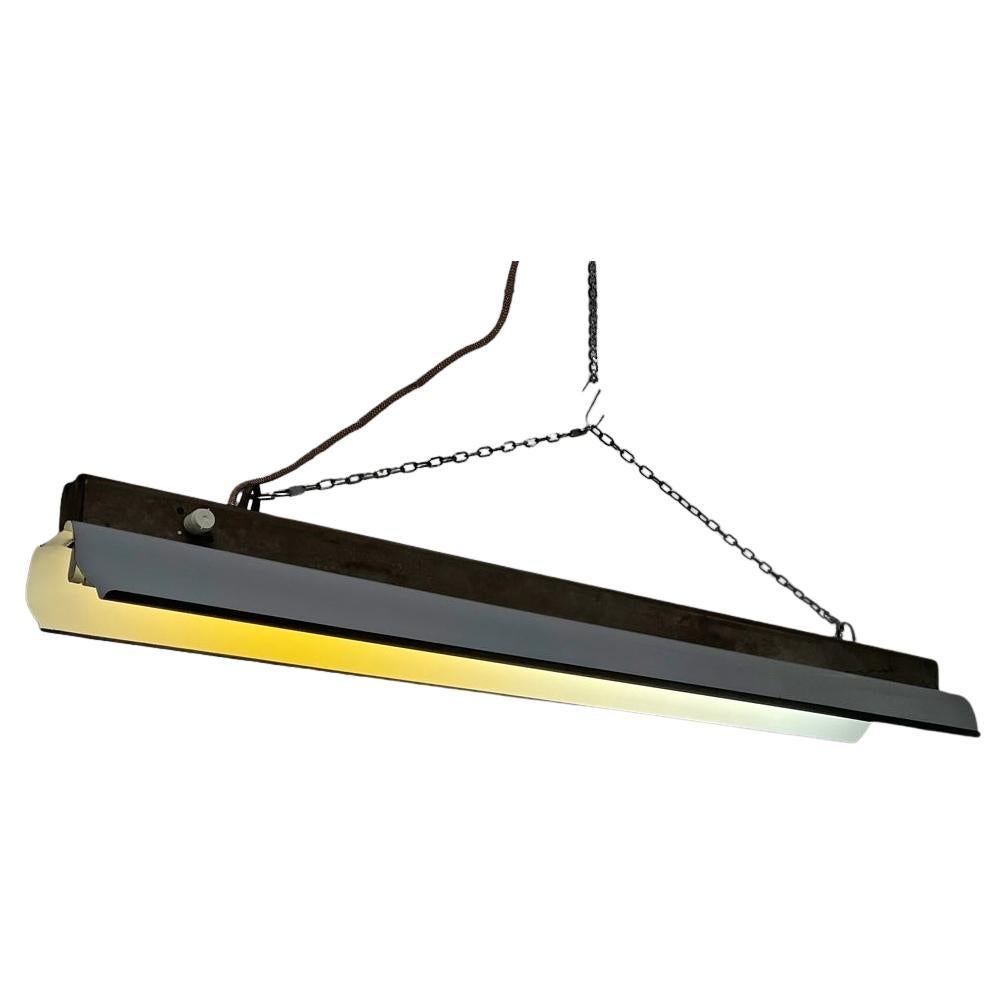 Italian industrial dark gray enameled metal chandelier with chain, 1940s