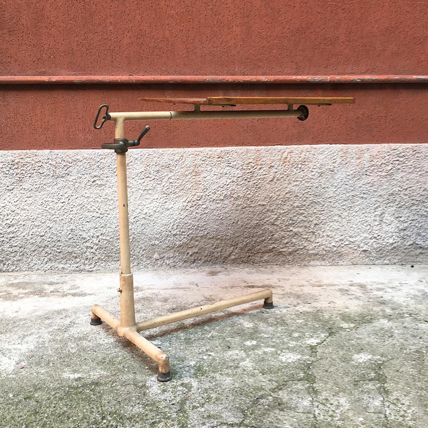 Mid-20th Century Italian Industrial Iron and Wood Folding Table, 1950s
