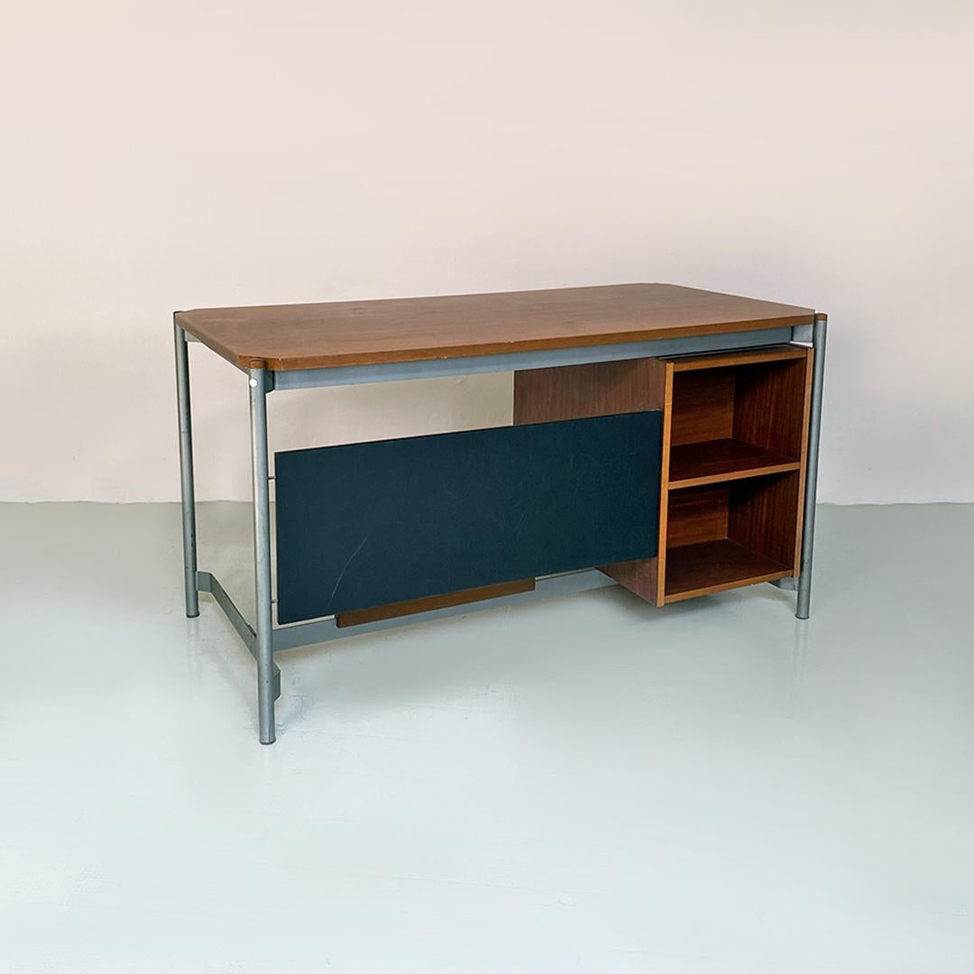 Italian Industrial Metal and Wood Desk with Drawers, 1970s For Sale 6