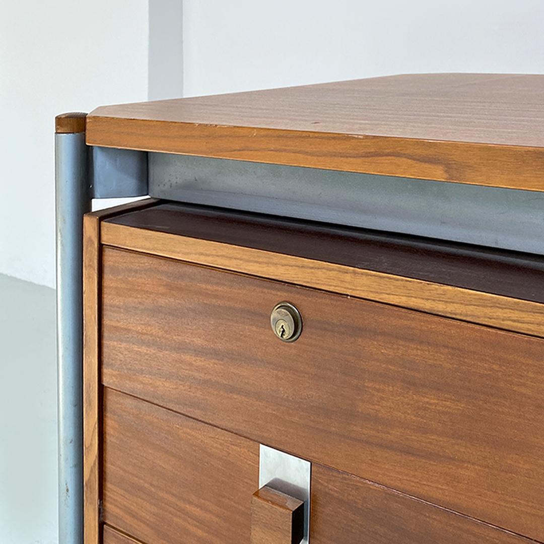 Modern Italian Industrial Metal and Wood Desk with Drawers, 1970s For Sale