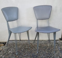 Italian Industrial Metal with Leather Chairs
