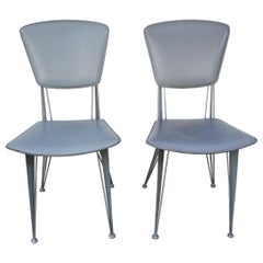 Italian Industrial Metal with Leather Chairs