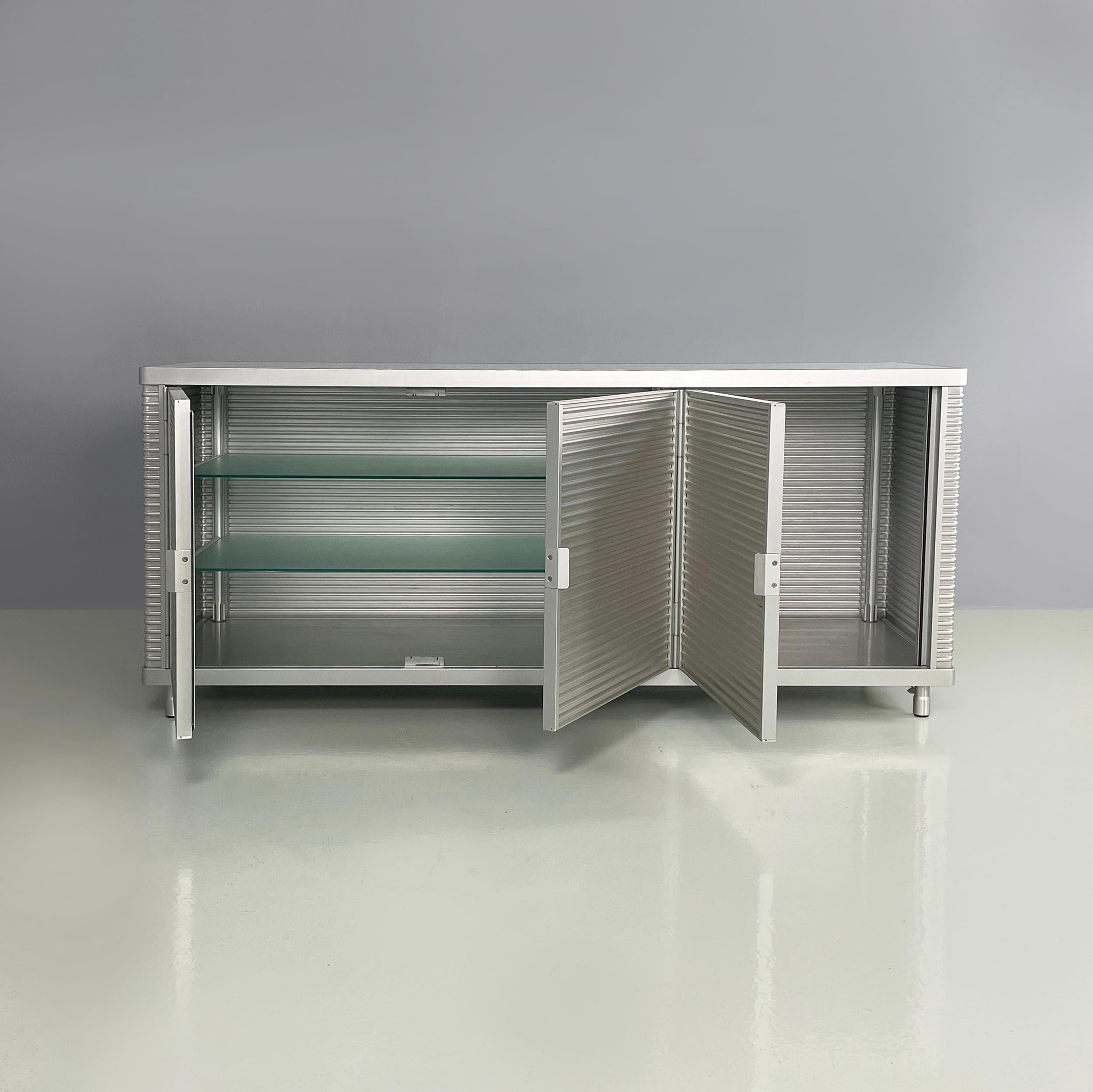 Modern Italian industrial modern Aluminum and glass sideboard  by Ycami, 1990s For Sale