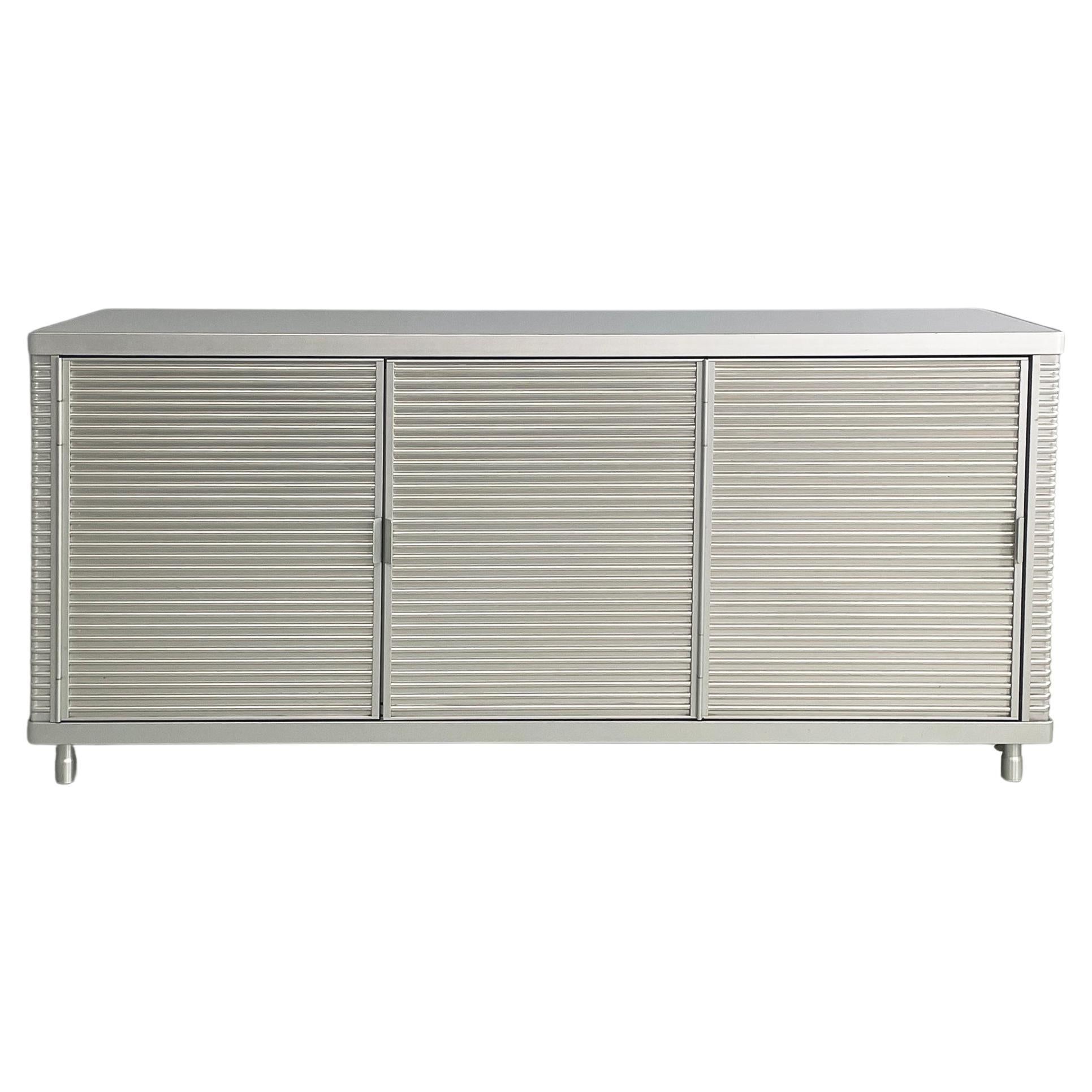 Italian industrial modern Aluminum and glass sideboard  by Ycami, 1990s For Sale