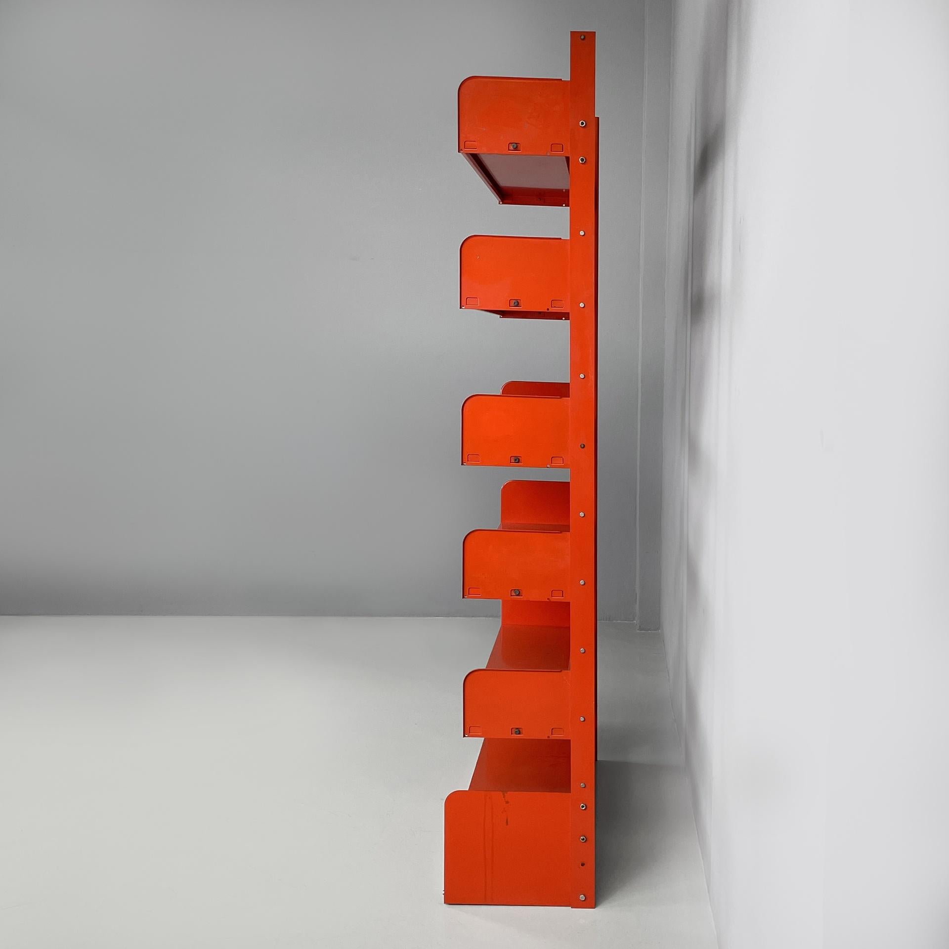 Industrial Italian industrial modern orange metal bookcase Congresso by Lips Vago, 1970s For Sale